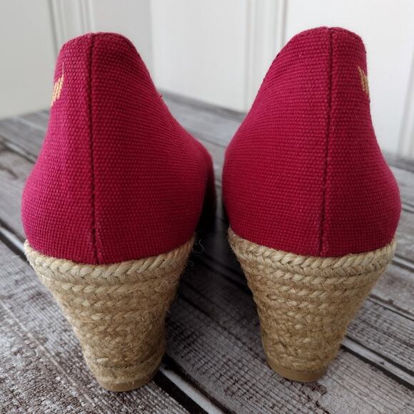 Viscata EUC Berry Red Espadrille Almond-Toe Wedge Shoes Heels Women's EU 38 US 7 - Picture 8 of 12
